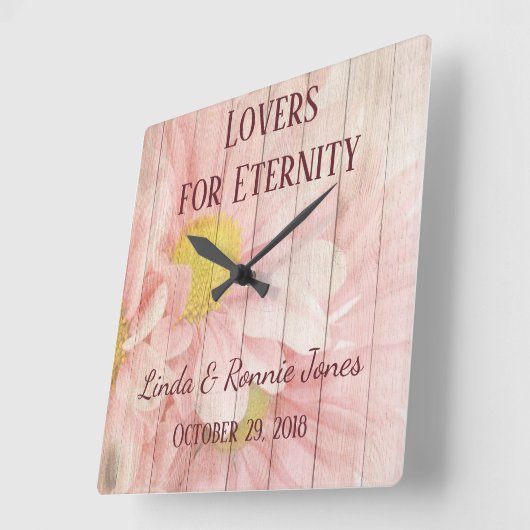 Schöne Chic-Blumenhochzeit Quadratische Wanduhr (Winkel)