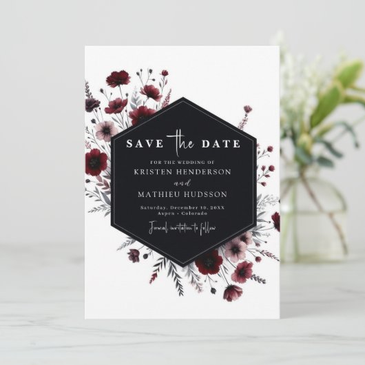 Schöne Chic Burgundy Wedding Save The Date (Stehend Vorderseite)