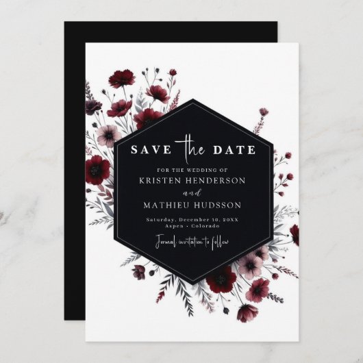 Schöne Chic Burgundy Wedding Save The Date (Vorne/Hinten)