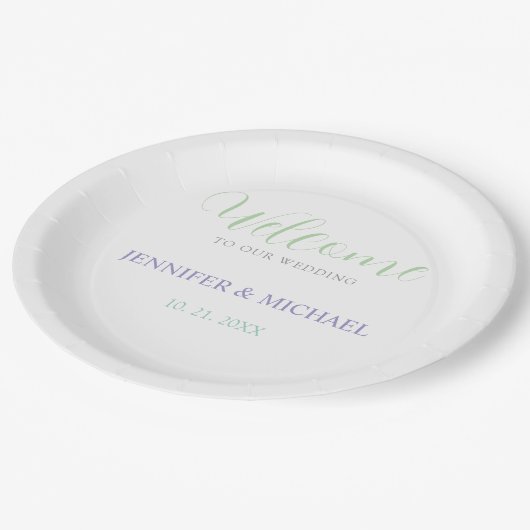 Schöne Chic Calligraphy Elegante Begrüßung Pappteller (Schrägansicht)