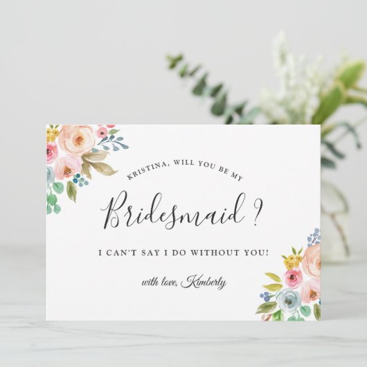 Schöne Chic-Flora wird meine Brautjungfrau sein Einladung (Stehend Vorderseite)