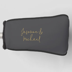 Schöne Chic Kalligrafie Paar Namen Grau & Gold Golf Headcover