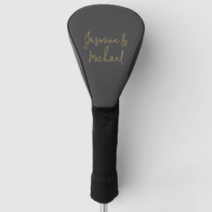 Schöne Chic-Kalligrafie-Paarnamen Grau & Gold Golf Headcover