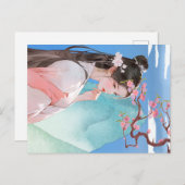 Schöne chinesische Frau vor einem Berg Postkarte (Vorne/Hinten)