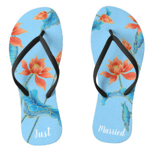 Schöne Chinoiserie Orange & Blue Wedding Badesandalen