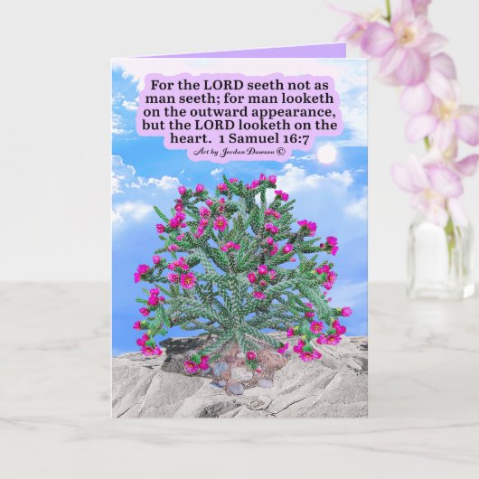 Schöne Cholla Kaktus-Schrift 1 Samuel 16:7 Karte (Orchidee)