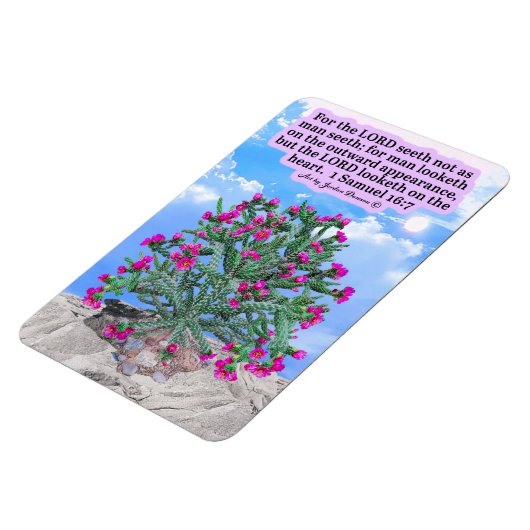 Schöne Cholla Kaktus-Schrift 1 Samuel 16:7 Magnet (Linke Seite)