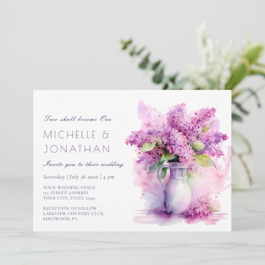 Schöne Christliche Hochzeit von Lilac Einladung (Stehend Vorderseite)
