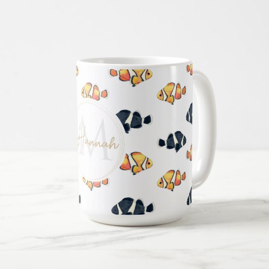 Schöne Clown Fish Malerei Schwarz-Gelb Kaffeetasse (VorderseiteRechts)