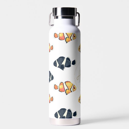 Schöne Clown Fish Malerei Schwarz-Gelb Trinkflasche (Vorne)