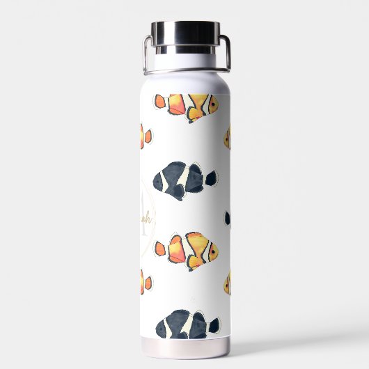 Schöne Clown Fish Malerei Schwarz-Gelb Trinkflasche (Rückseite)