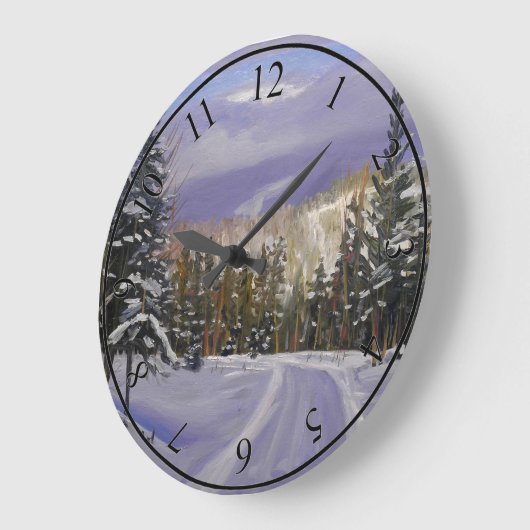 Schöne Colorado-Schneeszene Große Wanduhr (Winkel)