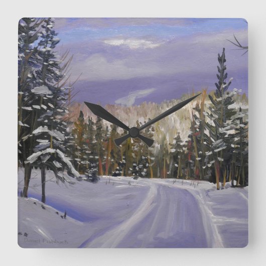Schöne Colorado-Schneeszene Quadratische Wanduhr (Vorderseite)