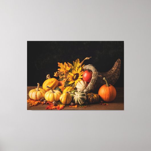 Schöne Cornucopia gefüllt mit Herbstgürteln Leinwanddruck (Vorderseite)