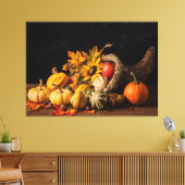 Schöne Cornucopia gefüllt mit Herbstgürteln Leinwanddruck (Insitu (Wohnzimmer))