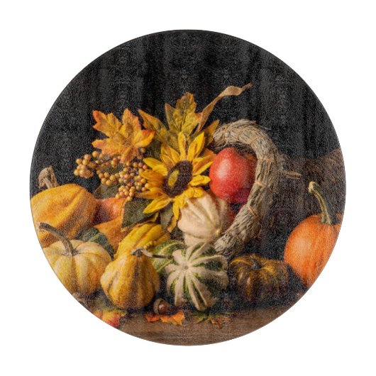 Schöne Cornucopia gefüllt mit Herbstgürteln Schneidebrett (Vorderseite)