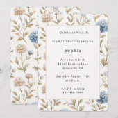 Schöne Creme Blaue Blumen Geburtstag Einladung (Vorne/Hinten)