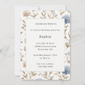 Schöne Creme Blaue Blumen Geburtstag Einladung (Vorderseite)