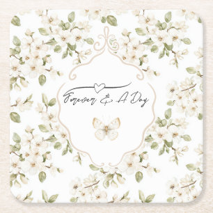 Schöne Creme blühende Baum Schmetterling Hochzeit Rechteckiger Pappuntersetzer