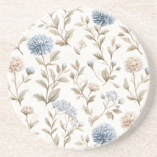 Schöne cremeblaue Blumen Getränkeuntersetzer (Vorne)