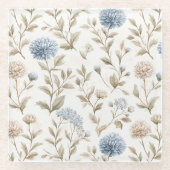 Schöne cremeblaue Blumen Glasuntersetzer (Vorderseite)