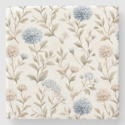 Schöne cremeblaue Blumen Steinuntersetzer (Vorderseite)
