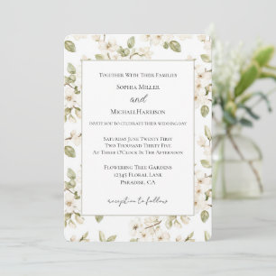 Schöne cremefarbene blühende Baumhochzeit Einladung