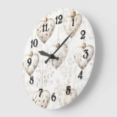 Schöne cremefarbene Herz-Ornamente Große Wanduhr (Winkel)