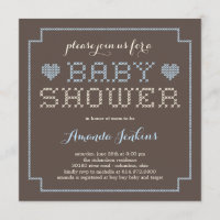 Schöne Cross-Stitch Babydusche Einladung - Blau
