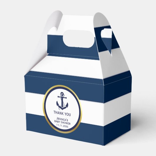 Schöne Custom Nautical Navy Blue Gold Baby Dusche Geschenkschachtel (Vorderseite)