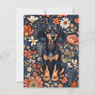 Schöne Dackel umgeben von lebendigen Blume Postkarte