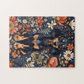 Schöne Dackel umgeben von lebendigen Blume Puzzle (Horizontal)