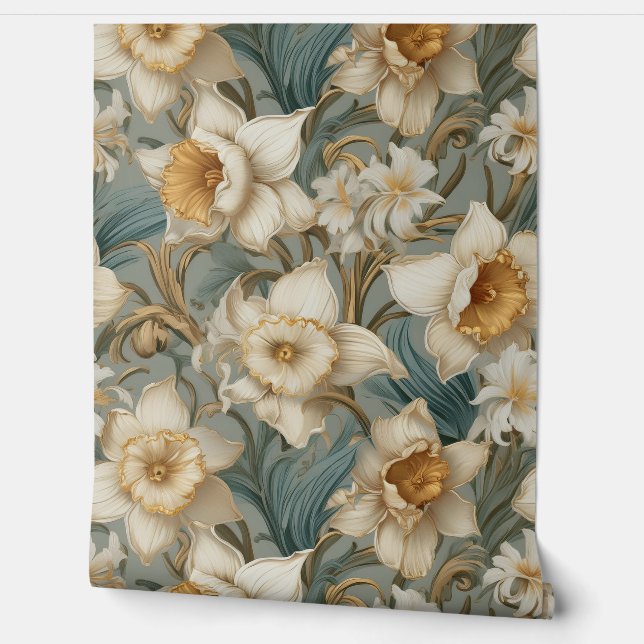 Schöne Daffodien Barock-Muster Tapete (Abrollen)