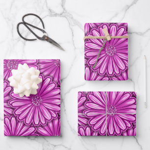 Schöne Daisy Blume Halftone Illustration Geschenkpapier Set
