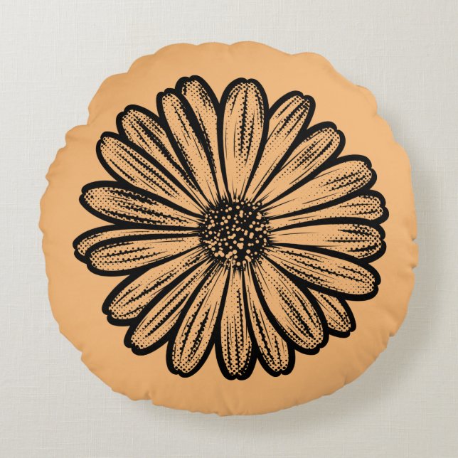 Schöne Daisy-Blume, Halftone Illustration Rundes Kissen (Vorderseite)