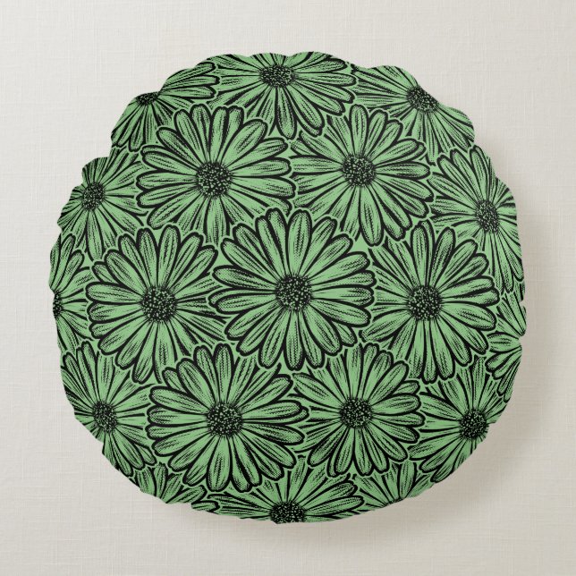 Schöne Daisy-Blume, Halftone Illustration Rundes Kissen (Vorderseite)