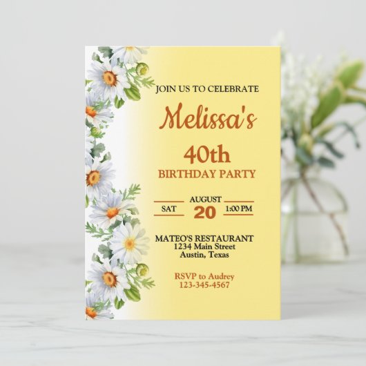 Schöne Daisy Geburtstagsparty Einladung (Stehend Vorderseite)