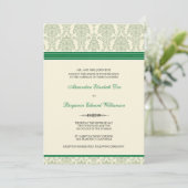 Schöne Damask Hochzeitseinladung (grün/creme) Einladung (Stehend Vorderseite)