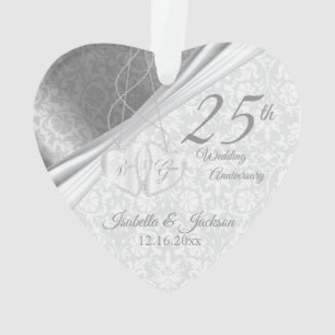 Schöne Damastarbeit - 25. silberne Hochzeit Ornament
