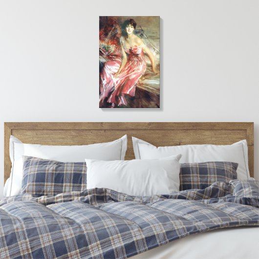 Schöne Dame in rosa Kleid (Giovanni Boldini) Leinwanddruck (Insitu (Schlafzimmer))