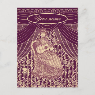 Schöne Dame mit Gitarre Postkarte