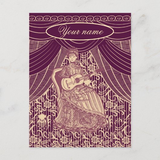 Schöne Dame mit Gitarre Postkarte (Vorderseite)