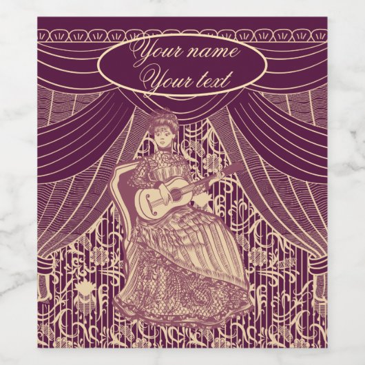 Schöne Dame mit Gitarre Weinetikett (Einzelnes Label)
