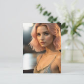 Schöne Dame mit pastellrosa Haar Postkarte (Stehend Vorderseite)