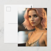 Schöne Dame mit pastellrosa Haar Postkarte (Vorne/Hinten)