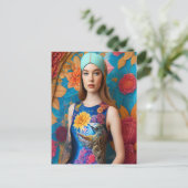 Schöne Dame mit Tattoo Postkarte (Stehend Vorderseite)