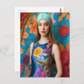 Schöne Dame mit Tattoo Postkarte (Vorne/Hinten)