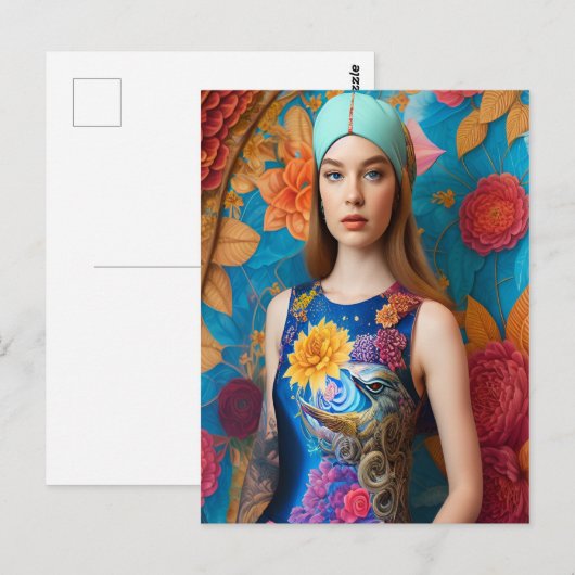 Schöne Dame mit Tattoo Postkarte (Vorne/Hinten)