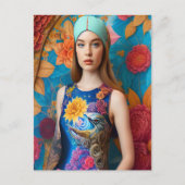 Schöne Dame mit Tattoo Postkarte (Vorderseite)