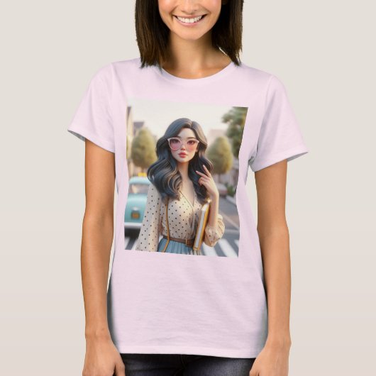 Schöne Dame mit Wavy Hair 3 T-Shirt (Vorderseite)